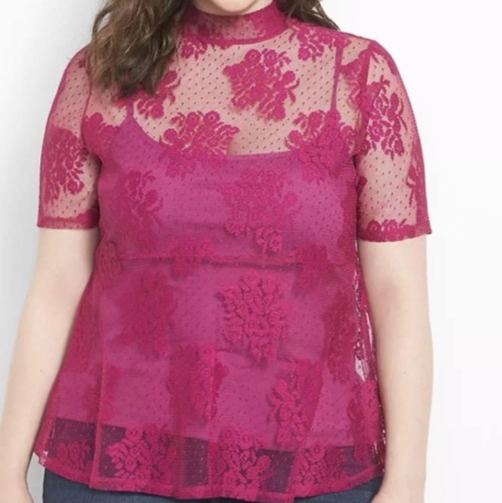 LANE BRYANT Completely Sheer Lace Mock Neck Top 14/16 New With Tag